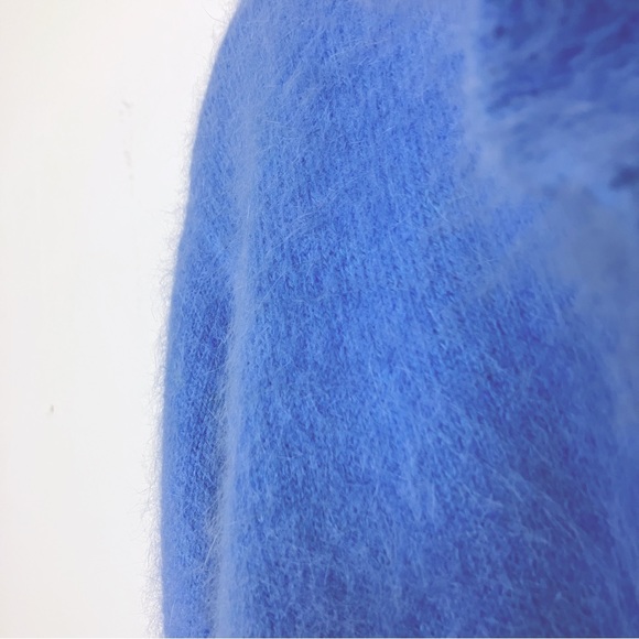 Vintage cardigan shacket light blue angora ruffle collar fluffy soft pastel - Picture 4 of 10